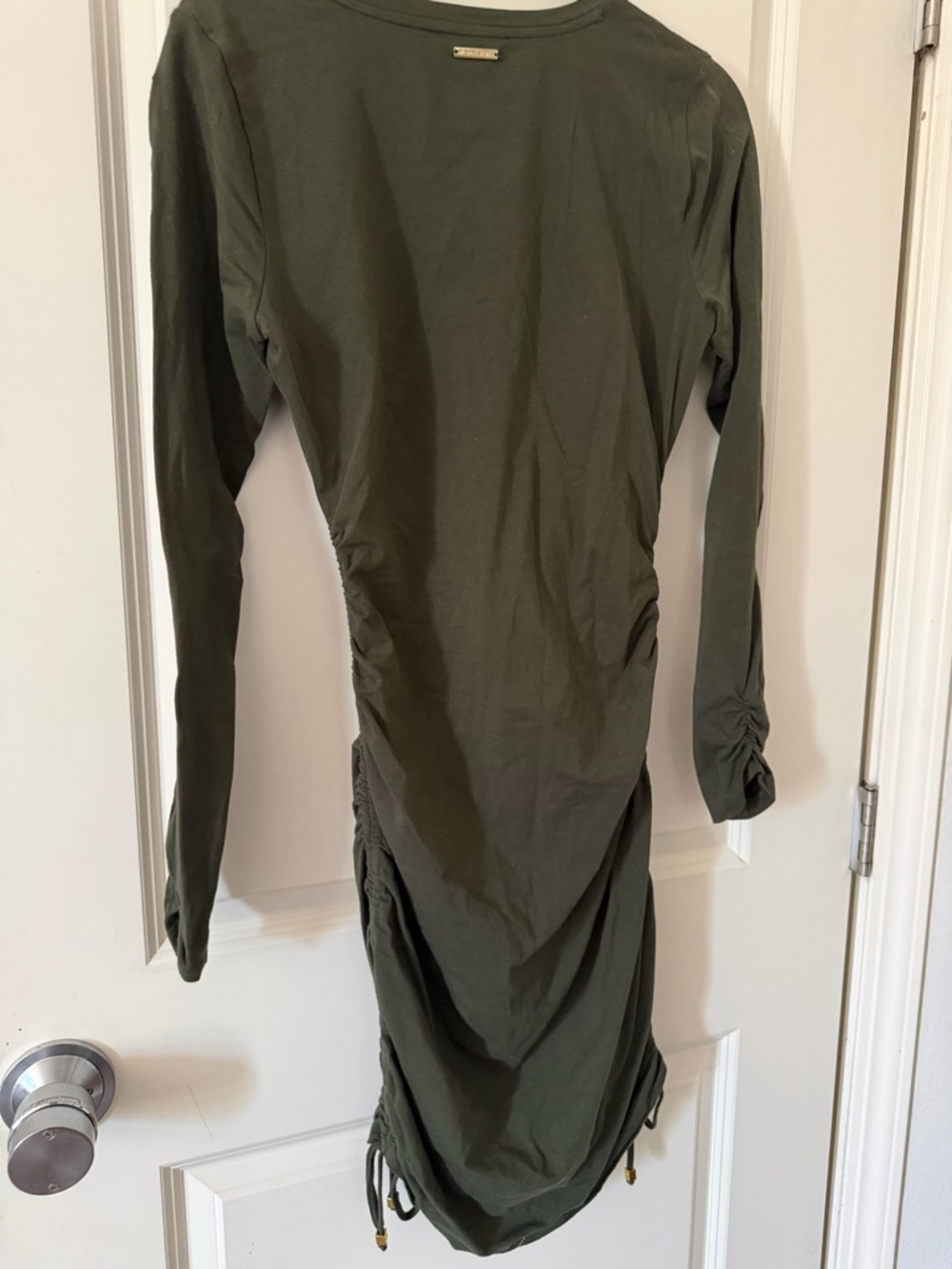 Michael Kors Olive Ruched Long Sleeve Dress M - Picture 3 of 6